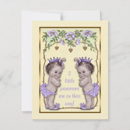 Princess Twin Rozen & Harten Baby shower Kaart (Voorkant)