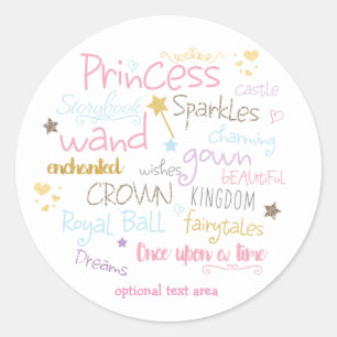 PRINCESS Typografie Verjaardagsfeestje Aangepaste  Ronde Sticker