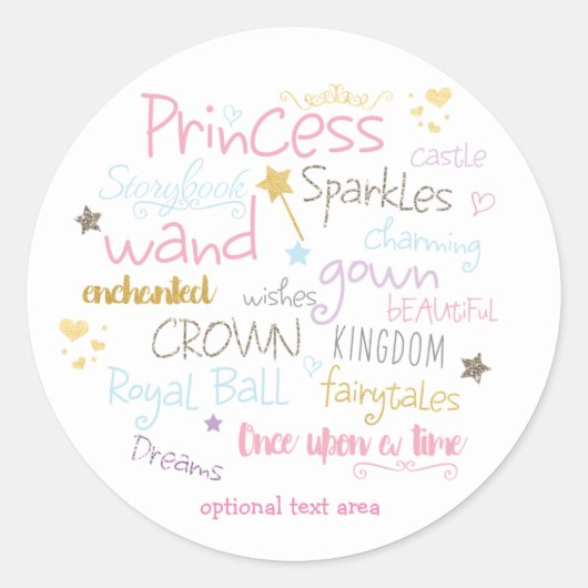 PRINCESS Typography Birthday Party Custom Sticker (Voorkant)
