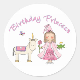 Princess Unicorn Birthday Girl Ronde Sticker