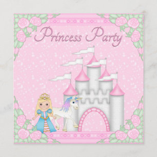 Princess, Unicorn & Castle Pink Princess Party Kaart