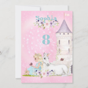 Princess Unicorn Stars Pink Cute Age Birthday Kaart