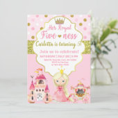 Princess, vijf-nens, koninklijk, meisje verjaardag kaart (Staand voorkant)