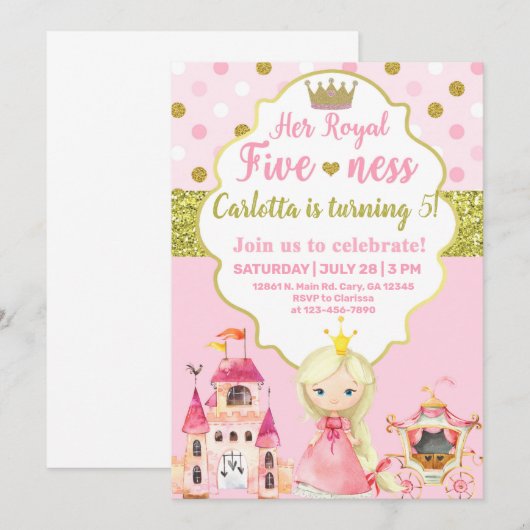 Princess, vijf-nens, koninklijk, meisje verjaardag kaart (Voorkant / Achterkant)