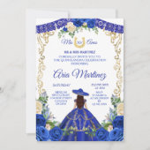 Princess White Navy Rozen Mis Quince Invitation Kaart (Voorkant)