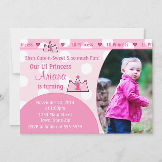 Princesse 1er anniversaire Invitation 5x7 Carte ph (Devant)
