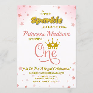 Princesse 1er Anniversaire Invitation Étincelle Or