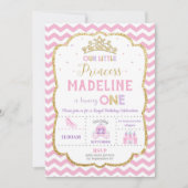Princesse 1er anniversaire Invitations rose et or (Devant)