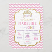 Princesse 1er anniversaire Invitations rose et or (Devant / Derrière)