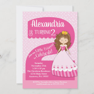 Princesse 2e anniversaire Invitation Brunette Girl
