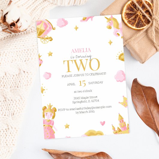 Princesse 2e Invitation anniversaire - Rose & Or