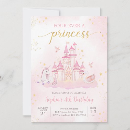 Princesse 4e anniversaire Invitation (Devant)