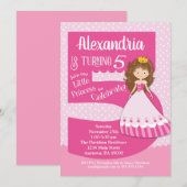 Princesse 5e anniversaire Invitation Brunette Girl (Devant / Derrière)
