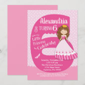 Princesse 6e anniversaire Invitation Brunette Girl (Devant / Derrière)
