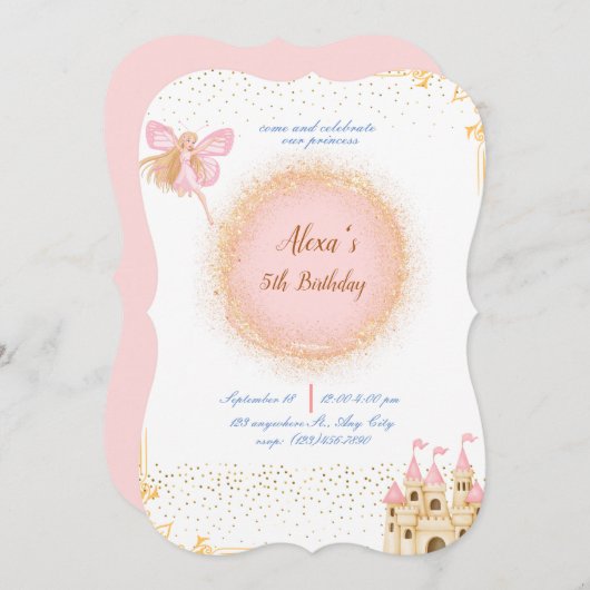 Princesse À Prink Invitation Anniversaire (Devant / Derrière)