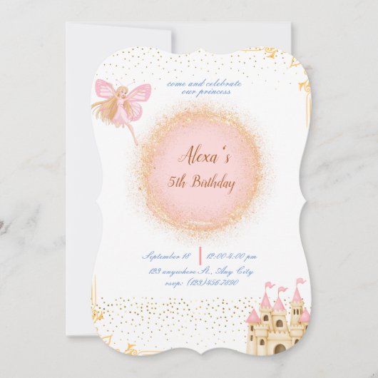 Princesse À Prink Invitation Anniversaire (Devant)