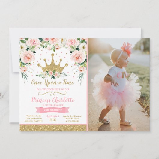 Princesse Anniversaire Invitation Or Princesse Cou (Devant)
