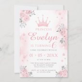 princesse argent rose invitation fille d'anniversa (Devant)