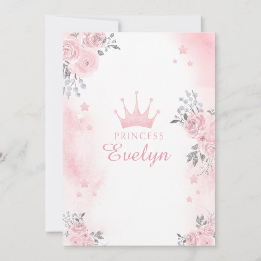 princesse argent rose invitation fille d'anniversa (Dos)
