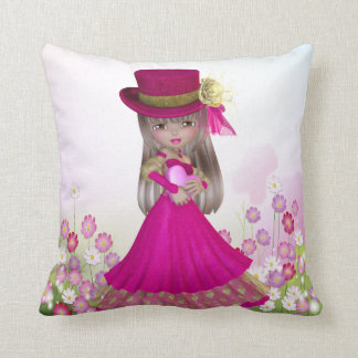 Princesse assez blonde Girl Holding un coussin de