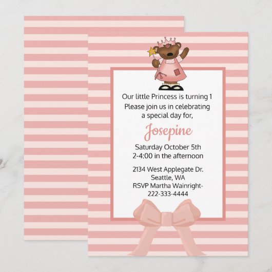 Princesse Baby Girl First Birthday Invitation (Devant / Derrière)