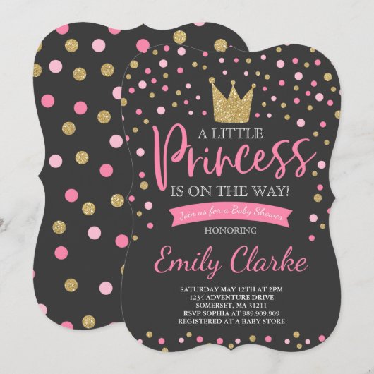 Princesse Baby shower Invitation Douche en or rose (Devant / Derrière)