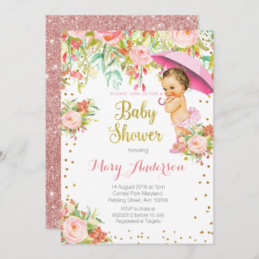 Princesse Baby shower Invitation fille (Devant / Derrière)