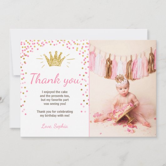 Princesse Birthday Gold Pink de carte de (Devant)