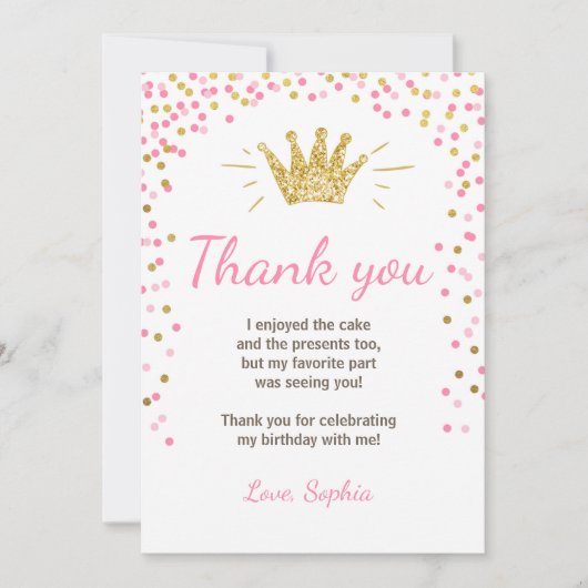 Princesse Birthday Gold Pink de carte de (Devant)