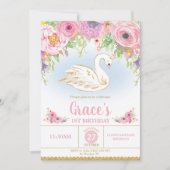Princesse Birthday Invitation Floral Girl de cygne (Devant)