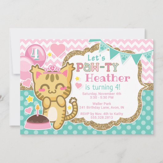Princesse Birthday Patte-ty Invitation de Kitty de (Devant)