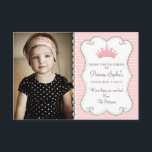 Princesse Birthday Photo Carte de remerciements<br><div class="desc">Comme un conte de fées, ce joli carte photo de Merci est livré avec une enveloppe et présente la photo de votre petite amie. Banderole blanche, ornée d'une jolie couronne rose et dressée contre un arrière - plan à rayures roses de deux tons. Recherchez nos invitations assorties, autocollants, boutons Princesse...</div>