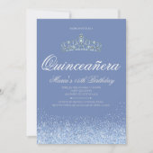 Princesse Blue Glitter Quinceanera Invitations (Devant)