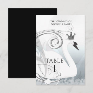 Princesse cygne Numéro de table élégant argent et