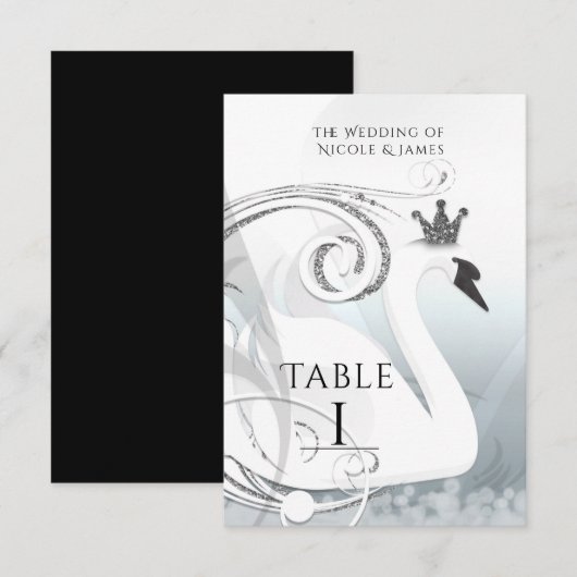 Princesse cygne Numéro de table élégant argent et (Devant / Derrière)