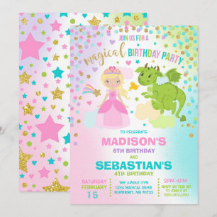 Princesse Et Dragon Anniversaire Invitation Frères