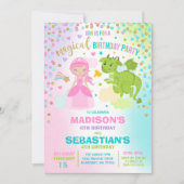Princesse Et Dragon Anniversaire Invitation Frères (Devant)