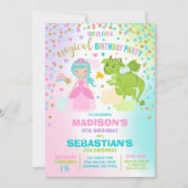 Princesse Et Dragon Anniversaire Invitation Frères (Devant)