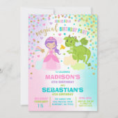 Princesse Et Dragon Anniversaire Invitation Frères (Devant)