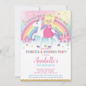 Princesse et licorne Invitations d'anniversaire Bl (Devant)
