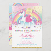 Princesse et licorne Invitations d'anniversaire Bl (Devant / Derrière)