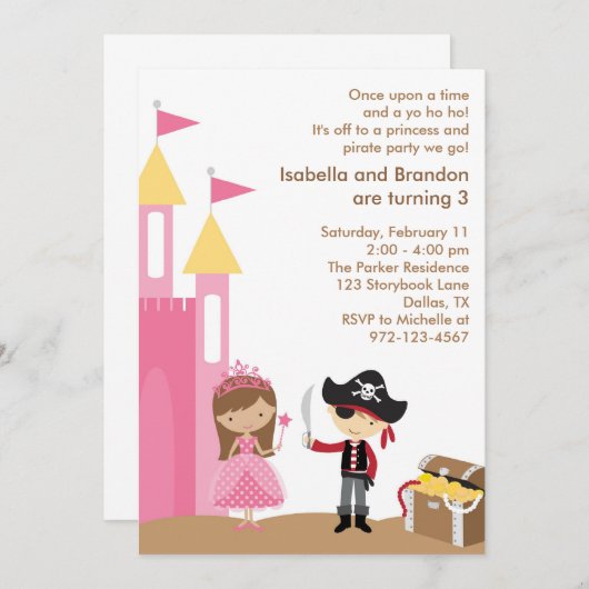 Princesse et Pirate Invitation (Devant / Derrière)