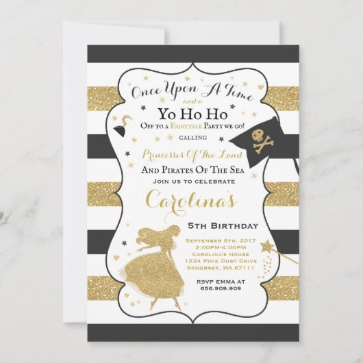 Princesse Et Pirate Invitation Anniversaire (Devant)