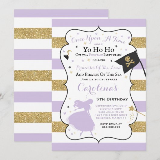 Princesse Et Pirate Invitation Anniversaire (Devant / Derrière)