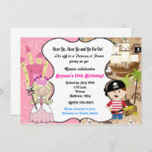 Princesse et Pirate Invitation de fête d'anniversa (Devant / Derrière)