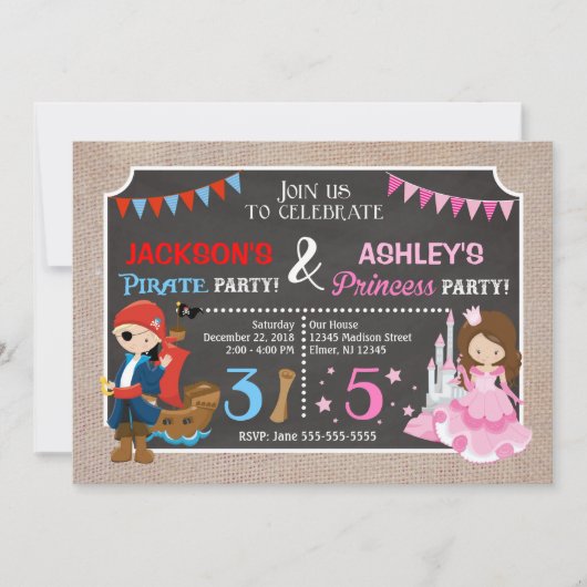 Princesse et Pirate Joint Invitation de jeudi (Devant)