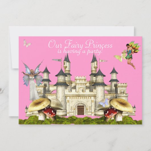 princesse féerie château invitation rose (Devant)