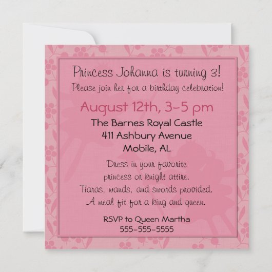 Princesse féerique Birthday Invitation de (Dos)