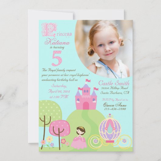 Princesse Fifth Birthday Invitation de conte de (Devant)