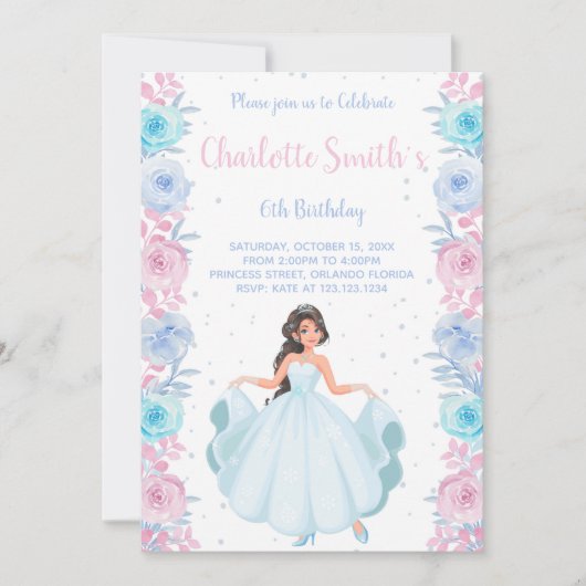 Princesse Florale rose violet Invitations d'annive (Devant)